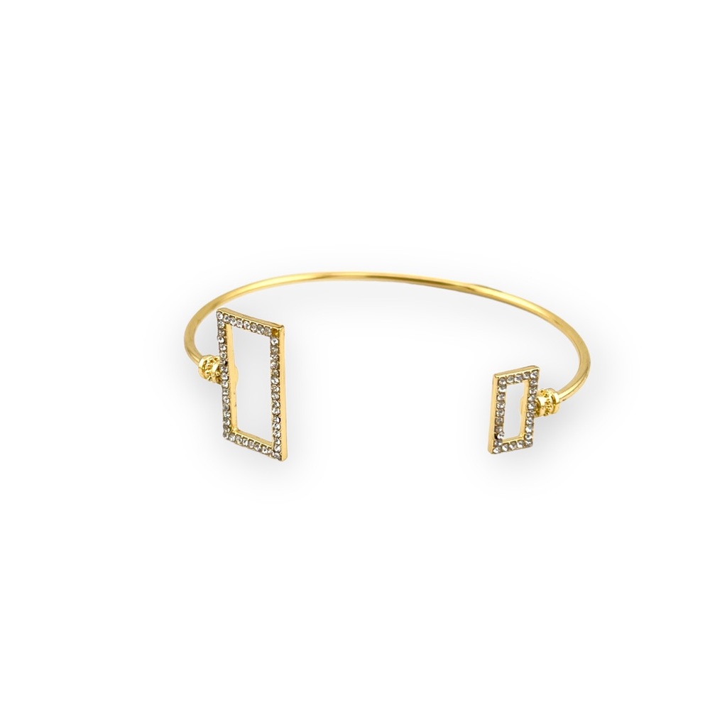 Swarovski Crystal Double Rectangle Pave Gold Cuff Bracelet